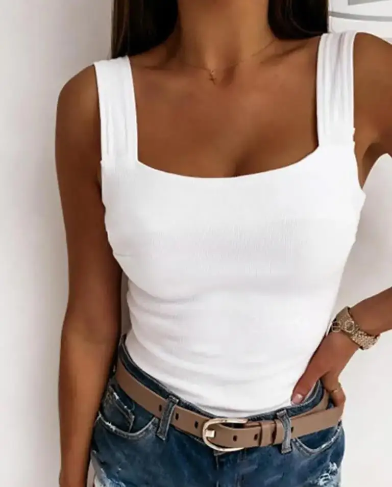 Square Neck Backless Knit Tank Top